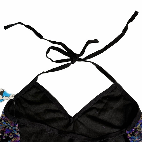 iHeartRaves Small Sequin Halter Crop Top Open Back Scalloped Rave EDM Concert - Picture 5 of 12